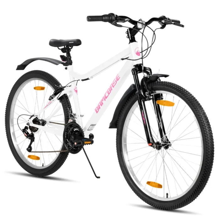 Hiland 26 Zoll Damen Mountainbike, 18-Gang Schaltung, Mountainbike mit V-Bremsen, Robustes MTB für Frauen Studenten-Pendlerfahrrad, Weiß – Bild 1