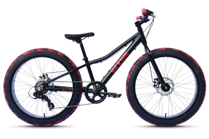 WYNN Fatbike 24 Zoll FAT1.0 schwarz-rot Rahmenhöhe 30 cm Kinder 7 Gänge mech. Scheibenbremse – Bild 1