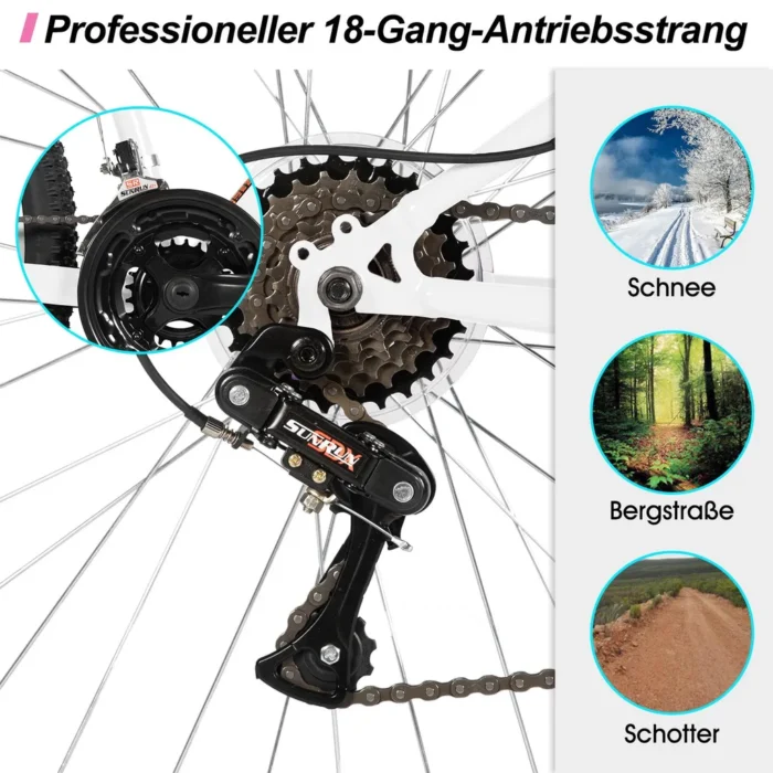 Hiland 26 Zoll Damen Mountainbike, 18-Gang Schaltung, Mountainbike mit V-Bremsen, Robustes MTB für Frauen Studenten-Pendlerfahrrad, Weiß – Bild 4