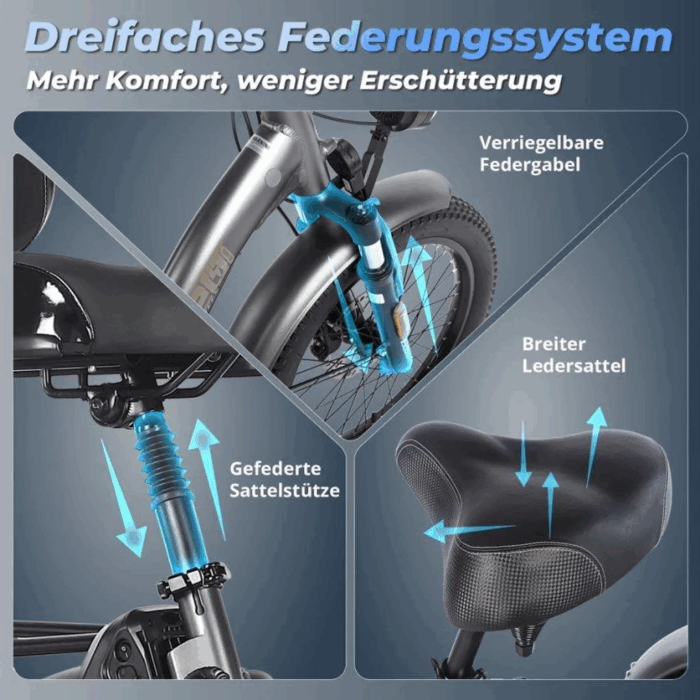 E Bike Dreirad Fat Klapprad E-Bike Lastenfahrrad 20 Zoll 48V 21Ah , Hydraulische Scheibenbremsen Elektrofahrrad, Elektro Lastenfahrrad 180kg Blau – Bild 12