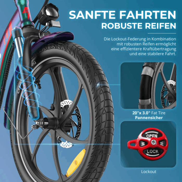 2025 20×3.0Zoll 22.5AH E-Bike Klappräder Elektrofahrrad Pedelec, elektrisches Faltrad 7-Gang City E-Bikes & E-Hollandräder 25 km/h Wasserdicht Schwarz – Bild 6