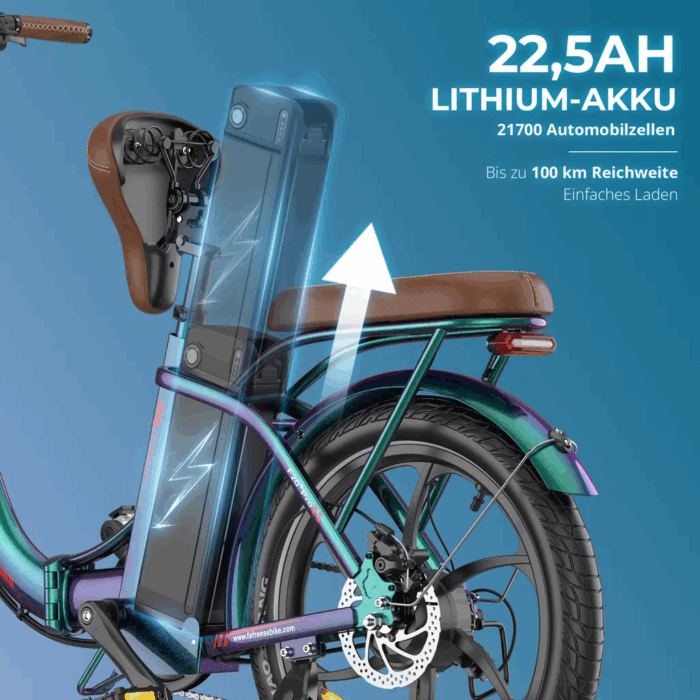 2025 20×3.0Zoll 22.5AH E-Bike Klappräder Elektrofahrrad Pedelec, elektrisches Faltrad 7-Gang City E-Bikes & E-Hollandräder 25 km/h Wasserdicht Schwarz – Bild 4