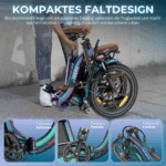 2025 20×3.0Zoll 22.5AH E-Bike Klappräder Elektrofahrrad Pedelec, elektrisches Faltrad 7-Gang City E-Bikes & E-Hollandräder 25 km/h Wasserdicht Schwarz – Bild 11