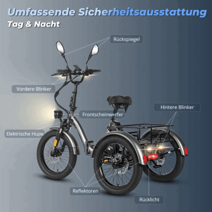E Bike Dreirad Fat Klapprad E-Bike Lastenfahrrad 20 Zoll 48V 21Ah , Hydraulische Scheibenbremsen Elektrofahrrad, Elektro Lastenfahrrad 180kg Blau – Bild 11